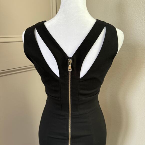 Bebe Black Deep V Sleeveless Mid Length Dress Sz 0 Double Zip Back Sexy Classic - Picture 3 of 6